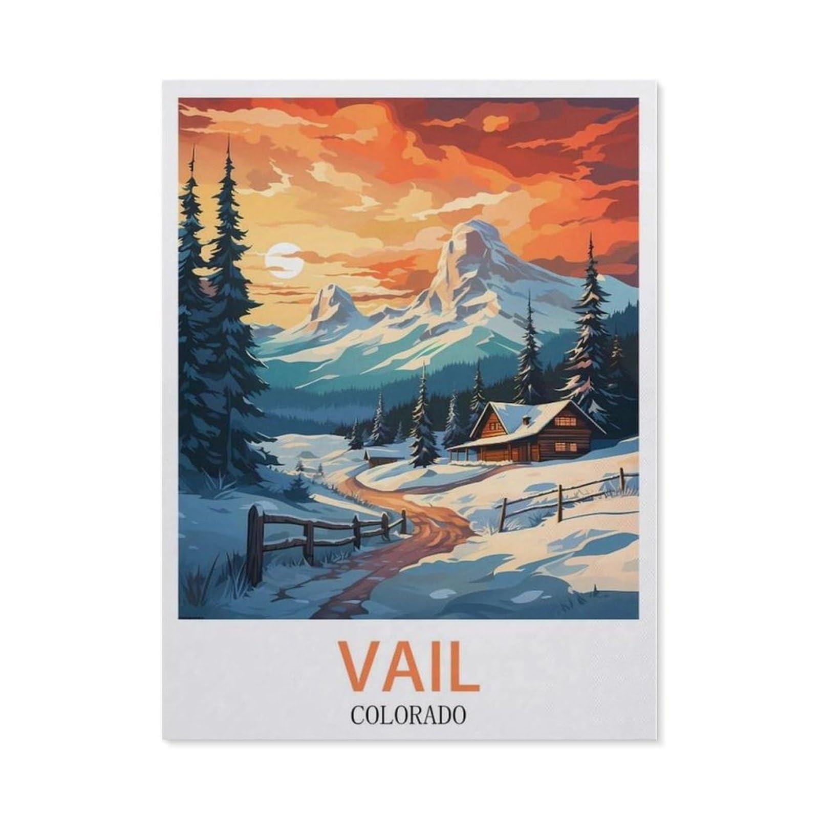 Beayodkp （30 X 40 Cm/11.81 X 15.74 Inches） Vail Colorado Vintage Travel Posters，Diamond Art Kits For Adults And Kids, Full Drill Round Rhinestone Paint With Diamonds-Cg9