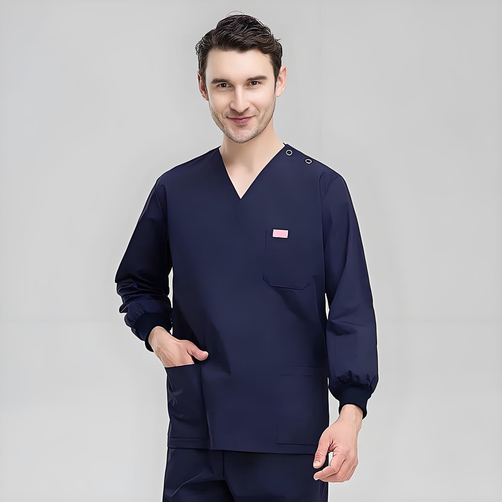 Conjunto de ropa quirúrgica médica para mujer, conjunto de ropa quirúrgica negra para mujer, conjunto de ropa quirúrgica para manos curativas para mujer (azul marino, manga larga, M, M)