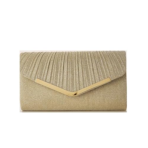 [XSDIAQG] Gold Fabric Art Banquet Handbag Simple Pleats Evening Bag