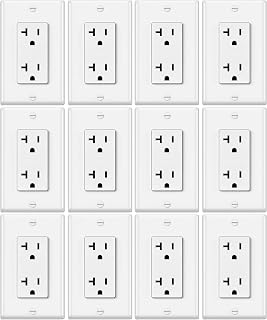 ELECTECK 12 Pack Standard Decorator Electrical Wall Receptacle Outlet, 20A 125V, 2 Pole 3 Wire, Non-Tamper Resistant, Wallplate Included, Residential and Commercial Use, UL Listed, White
