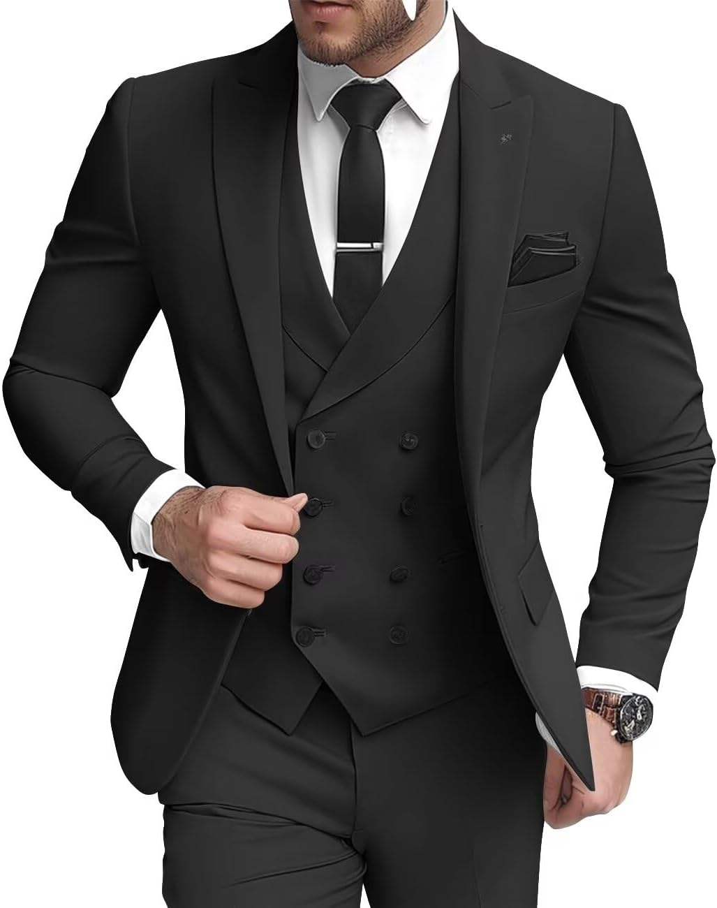 3 Piece Double Breasted Suits for Men Slim Fit Wedding Suit One Button Blazer Vest Pants Sets Formal Prom Suits