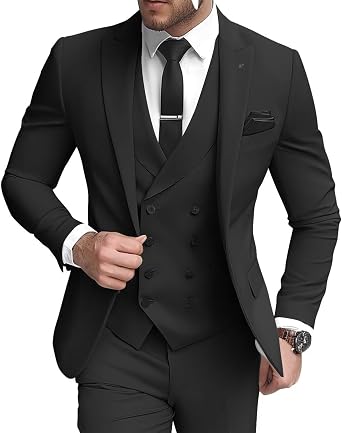 3 Piece Double Breasted Suits for Men Slim Fit Wedding Suit One Button Blazer Vest Pants Sets Formal Prom Suits