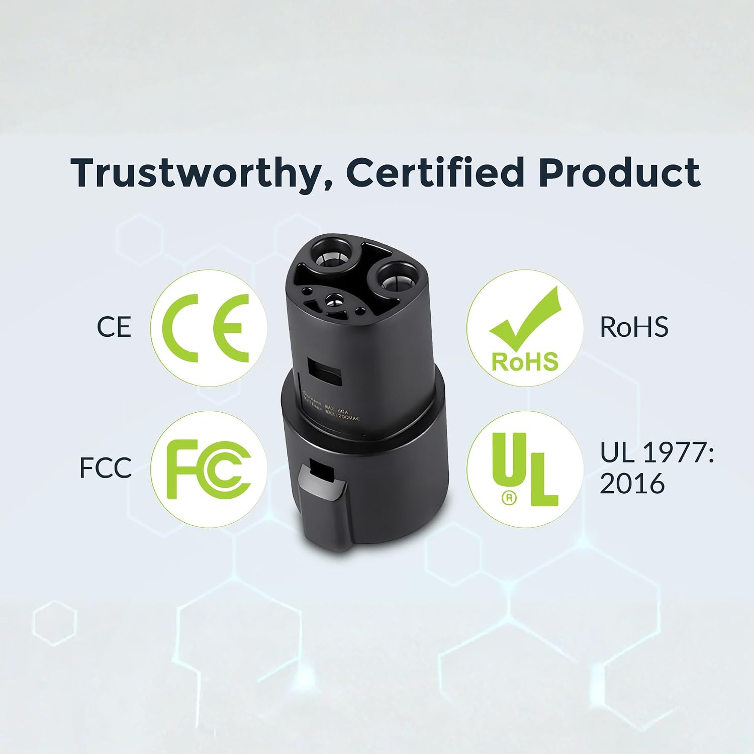 J1772 to Tesla Adapter 60A 250V | Certified Fast Charging | UL/CE/FCC/RoHS Safety Tested | Level 2 EV Charging Adapter | No Overheating | Easy Fit | Compatible with Tesla Model Y/3/S/X