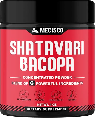 Polvo Shatavari orgánico 6 en 1, mezclado con raíz de Shatavari, Bacopa Monnieri, raíz de Ashwagandha, bayas de Vitex, fenogreco y pimienta negra