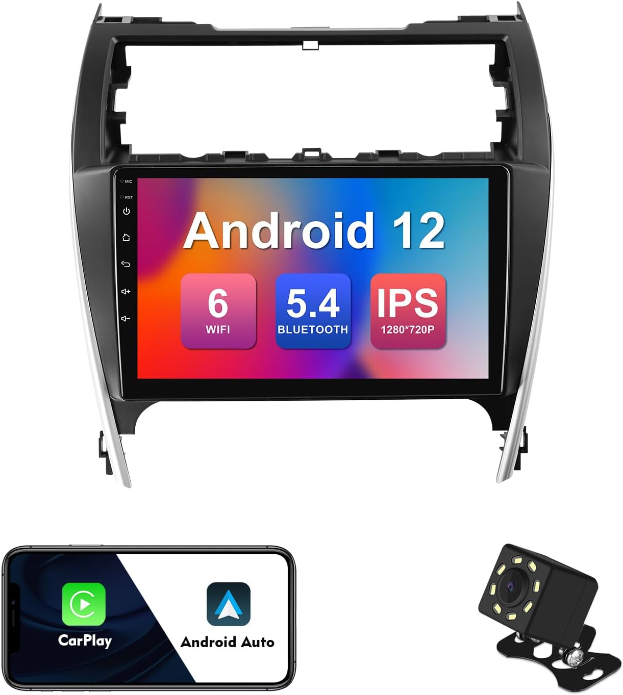 2+32G 10.1-inch Android 12 Car Stereo for Toyota Camry 2012-2014 IPS Touchscreen Screen Car Radio with Carplay & Android Auto Support Backup Camera GPS FM Navi BT SWC