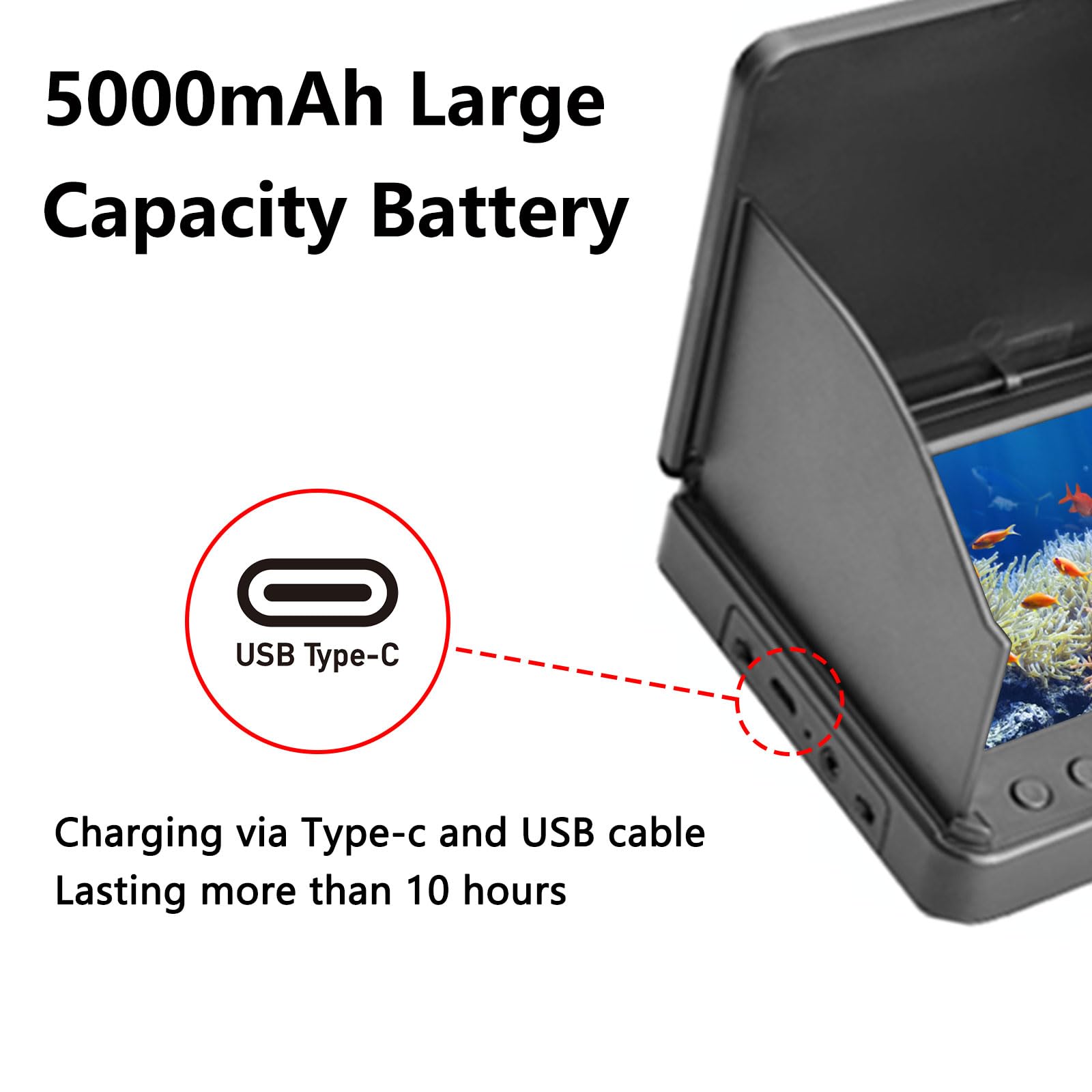 Fotocamera Fish Finder, telecamera da pesca subacquea da 5000 mAh grandangolare con visione notturna a infrarossi, impermeabile IP67, con schermo da 10 cm per ghiaccio, fiume e barca