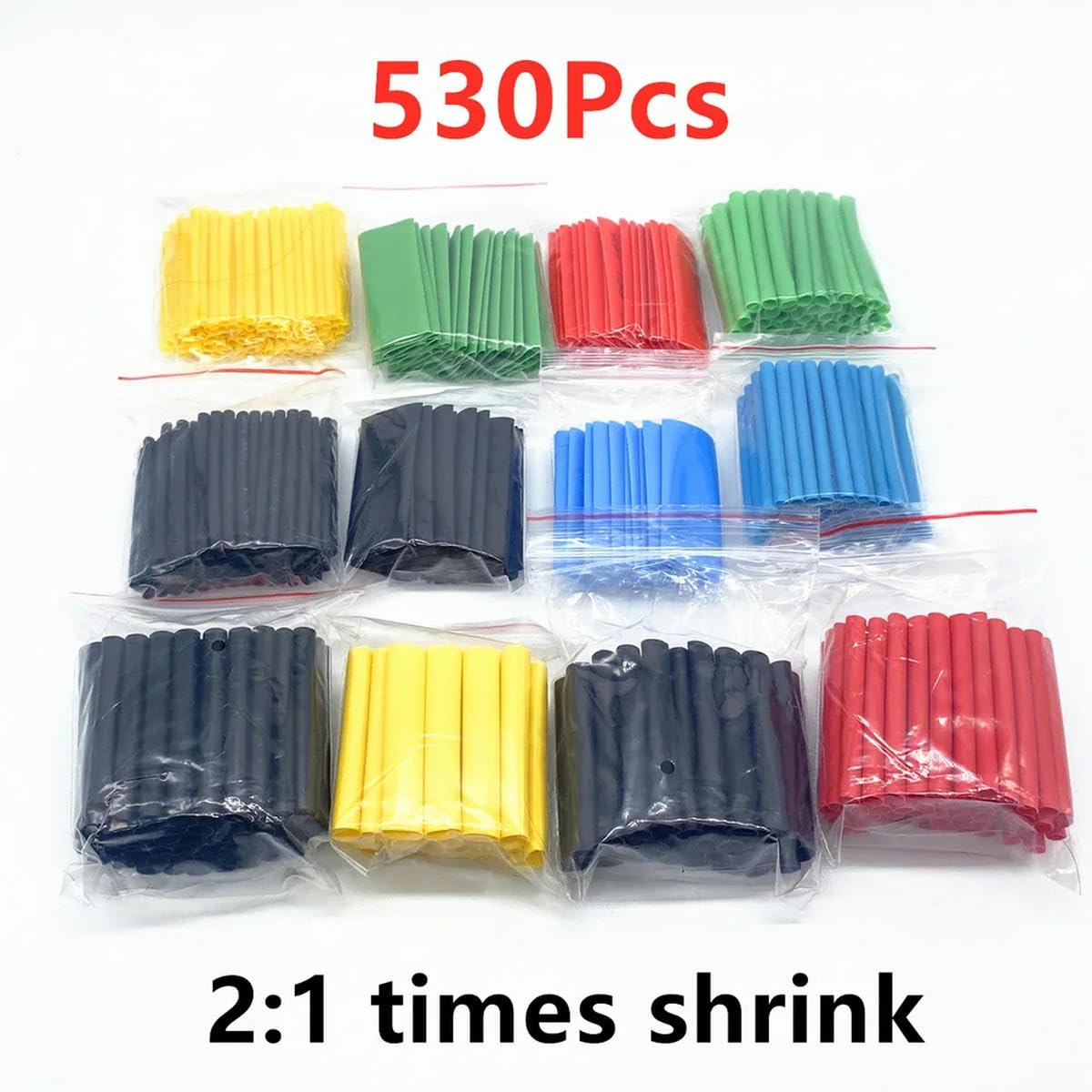 530 PCS/Set Poliolefina Retráctil Surtido Tubo Termocontraíble Cable de Alambre Manguito Aislado Juego de Tubos 2:1 Manguito de Tubo Impermeable-530pcs con caja