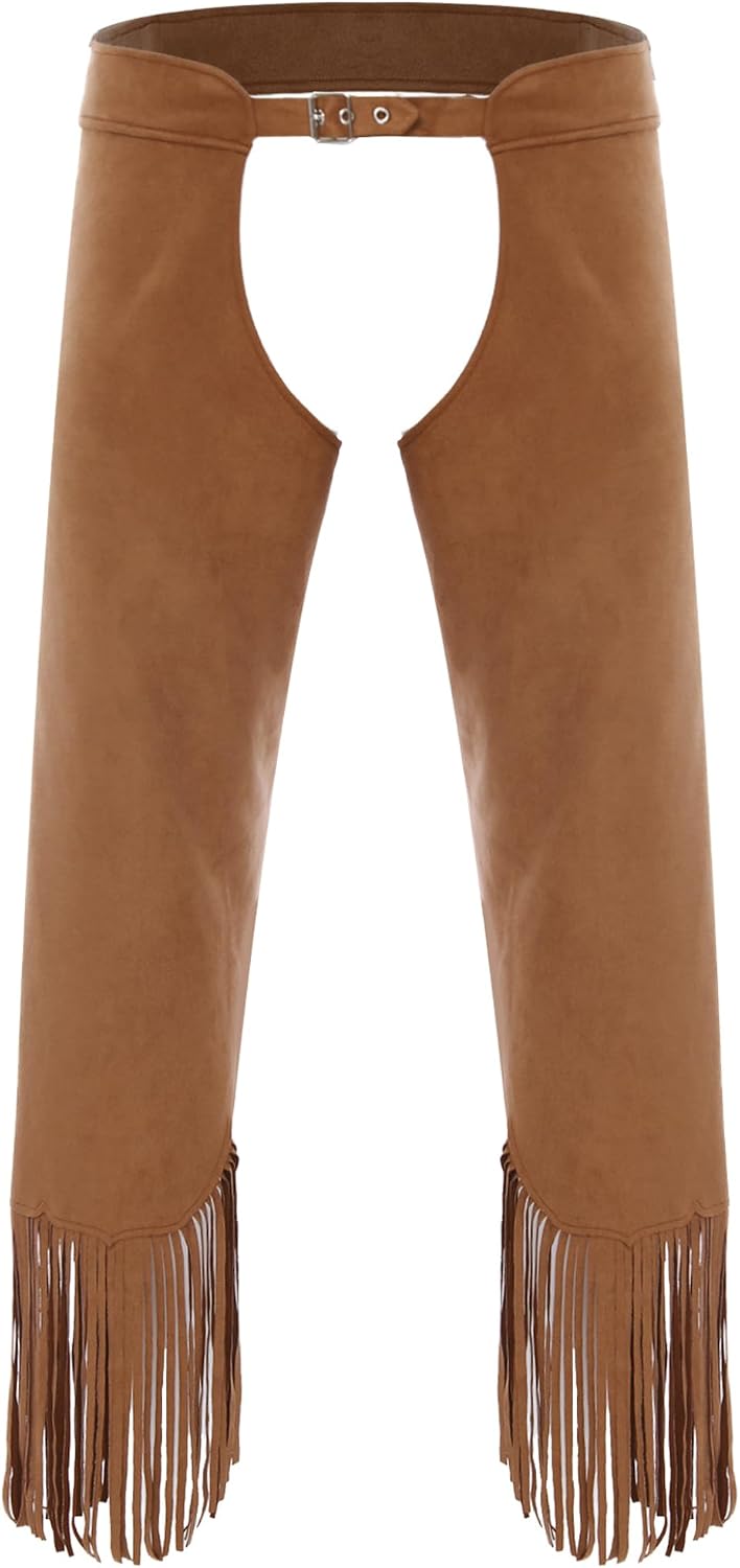 Jelory Women's Western Cowboy Chaps Cowgirl Costume French Open Hose Leather Pants Cosplay Party