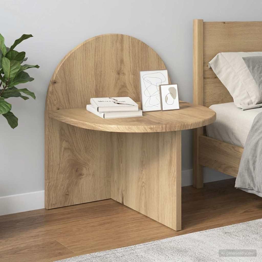 Comodino 2 pcs Rovere Artigianale 40 x 35, 5 x 45, 5 cm, Tavolino da Notte Moderno con Piano Rotondo, Comodino Sospeso o a Terra, Mobiletto Letto Compatto per Camera da Letto, Arredo Legno Caldo