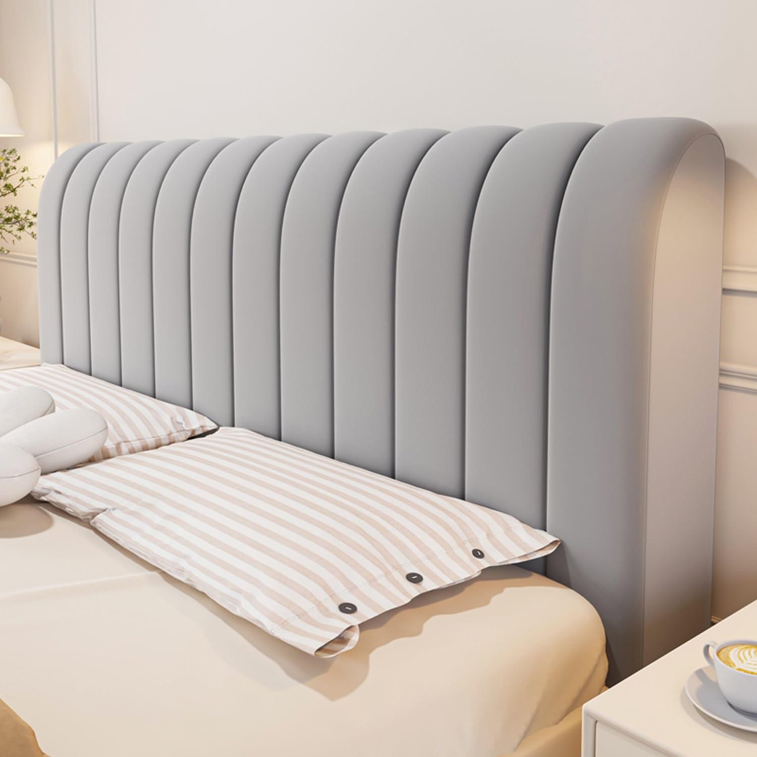 AYUOEODM Velvet Headboards Covers Slipcover For Single/King/Double Elastic Bed Head Cover Thicken Upholstered Washable All-Inclusive Headboard Protector Cover (Color : Light Gray, Size : 190cm)