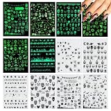 INGJIA 12 hojas Luminoso Pegatinas Para Uñas, Halloween Pegatinas Uñas Decoración Uñas, Pegatinas Uñas Adhesivas Primavera Verano Mariposa Nail Art Autoadhesivas Pegatinas de Uñas DIY