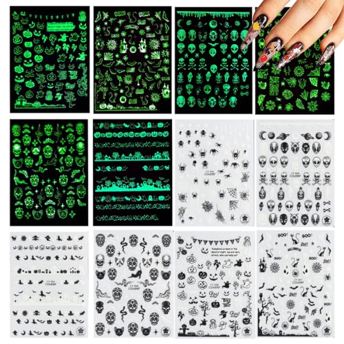 INGJIA 12 hojas Luminoso Pegatinas Para Uñas, Halloween Pegatinas Uñas Decoración Uñas, Pegatinas Uñas Adhesivas Primavera Verano Mariposa Nail Art Autoadhesivas Pegatinas de Uñas DIY