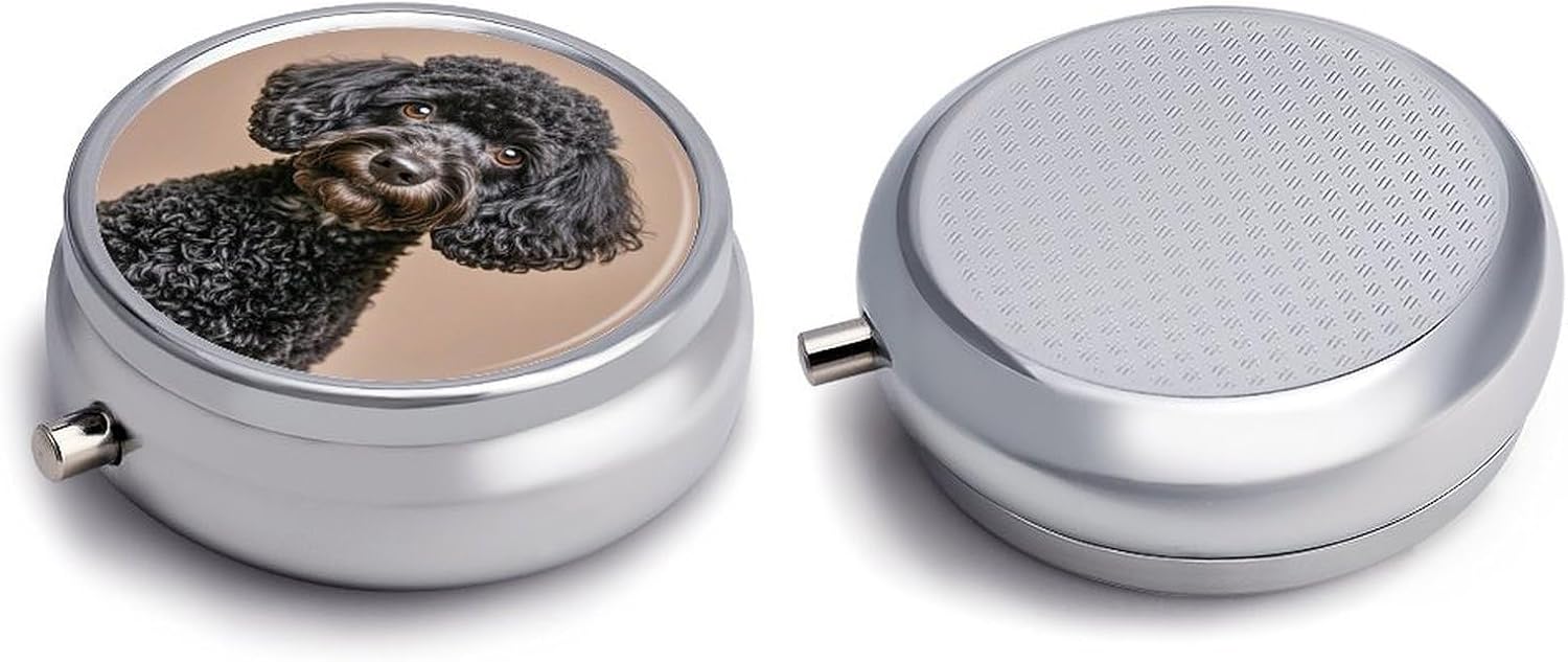 Round Daily Black Pug Pill Case with 3 Compartment & Mirror image 3