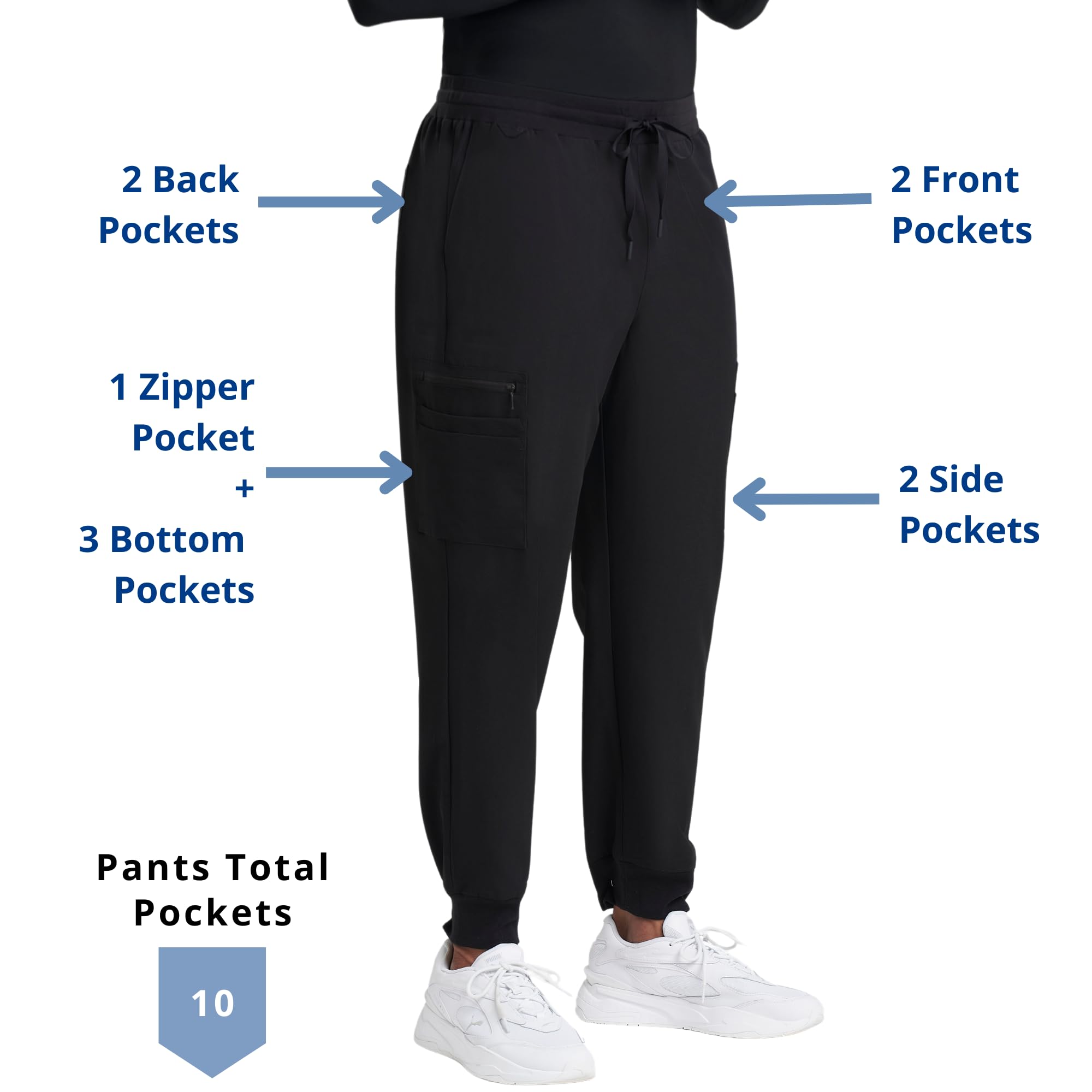 Care+Wear - 10-Pocket Jogger Scrub Pants for Men (Medium, Black) - Wearing Scrubs in Hospital - Modern Stylish Fit - Moisture-Wicking Fabric, Superior Comfort - Wrinkle-Resistant Material