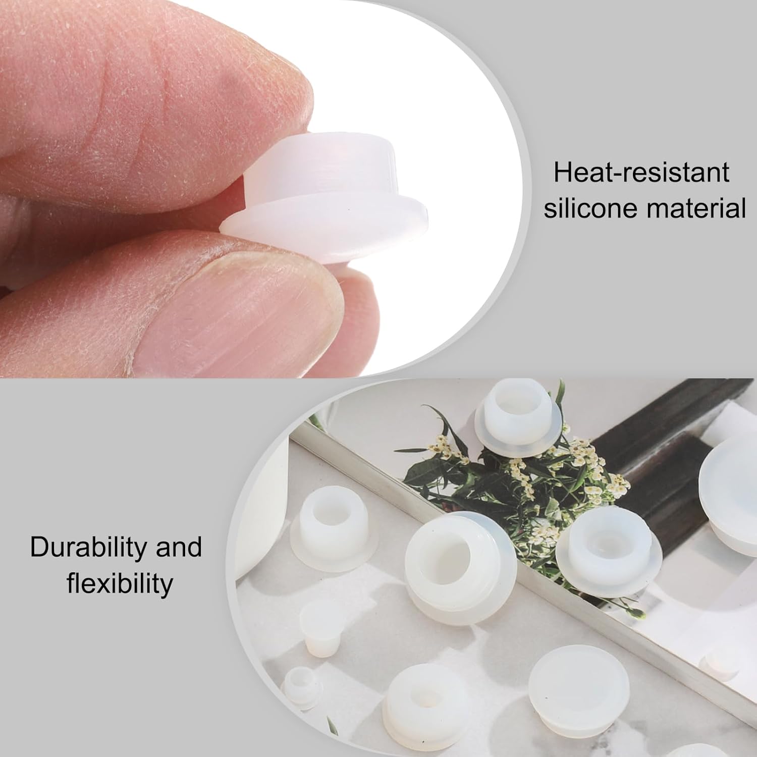 uxcell 40pcs Hole Plugs, Heat Resistant Silicone Flush Type Fastener Hole Cover Plug for 10mm(3/8") Hole, Round Snap Locking Tubing Plug Hole for Furniture Cabinet, White