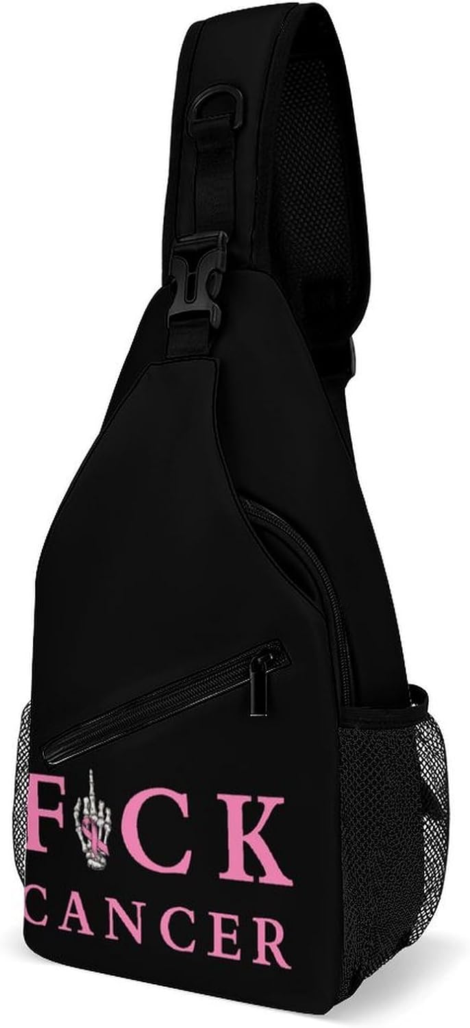 Fuck Cancer Ribbon Men Crossbody Sling Backpack Chest Bag | Travel Fanny Pack,Hiking Daypack,Print Shoulder Bags