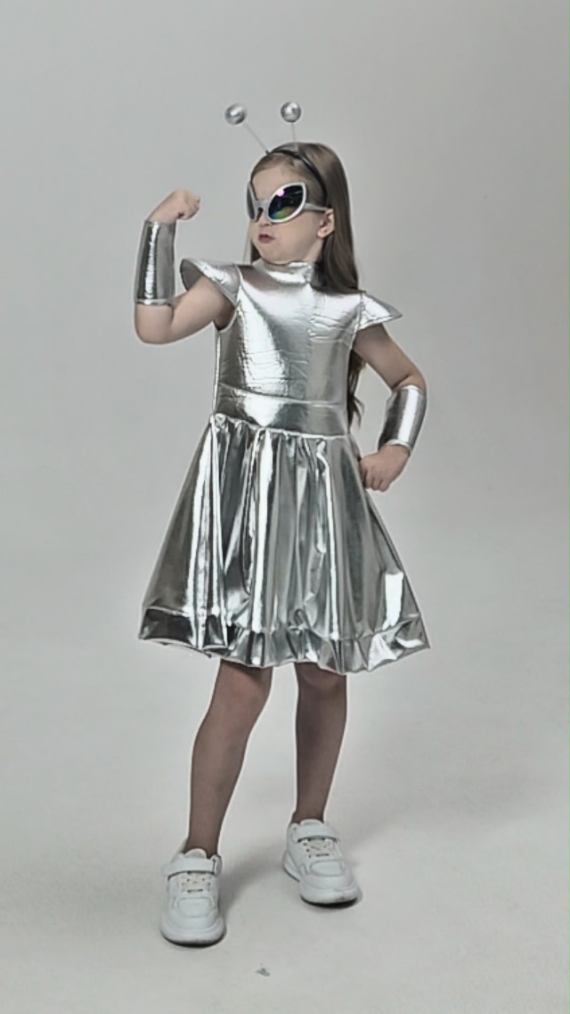 Disfraz infantil alien plateado 4 piezas para niñas miniatura 7