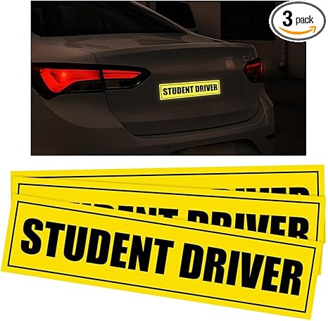 3PCS Car Student Driver Magnet, Reflective Magnetic Vehicle Bumper New Driver Safety Warning Sign Stickers, Reusable New Rookie Novice Automotive Decals, Universal for Vehicles