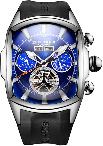 REEF TIGER Luminous Sport Watch Mens Tourbillon Analog Automatic Watch Rubber Strap RGA3069, ZRGA3069-YLB