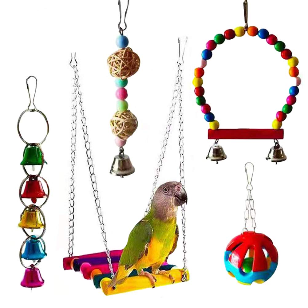 SOIMISS 5 pièces Set de Jouets à Mâcher pour Perroquets Ensemble de Jouets pour Oiseaux Petits et Moyens et pour Stimuler Intelligence et Activité des Perruches