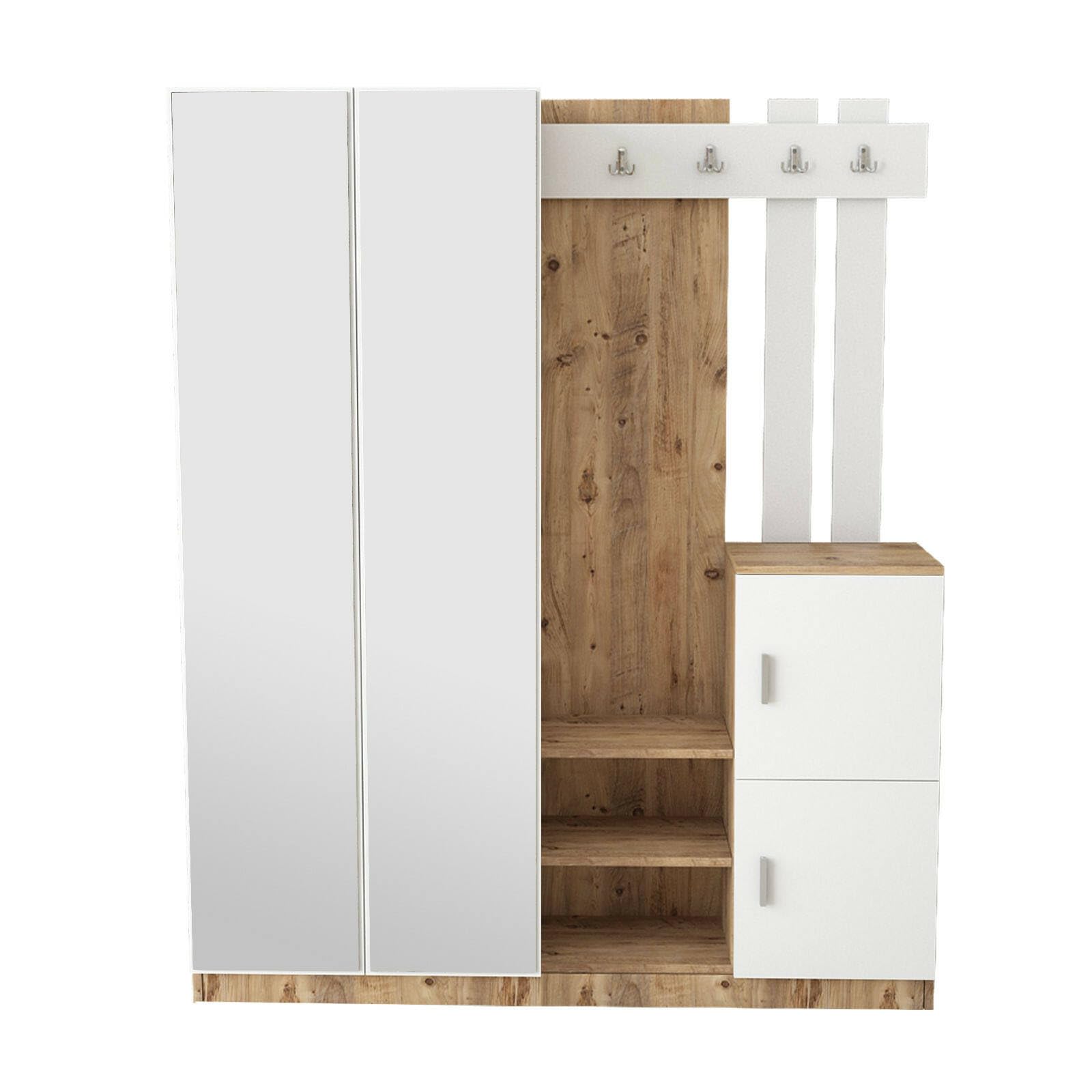 Dmora Mobile da Ingresso Borealis, Entratina Appendiabiti, Composizione per atrio, Consolle portaoggetti Multifunzione, 147x38h180 cm, Quercia e Bianco