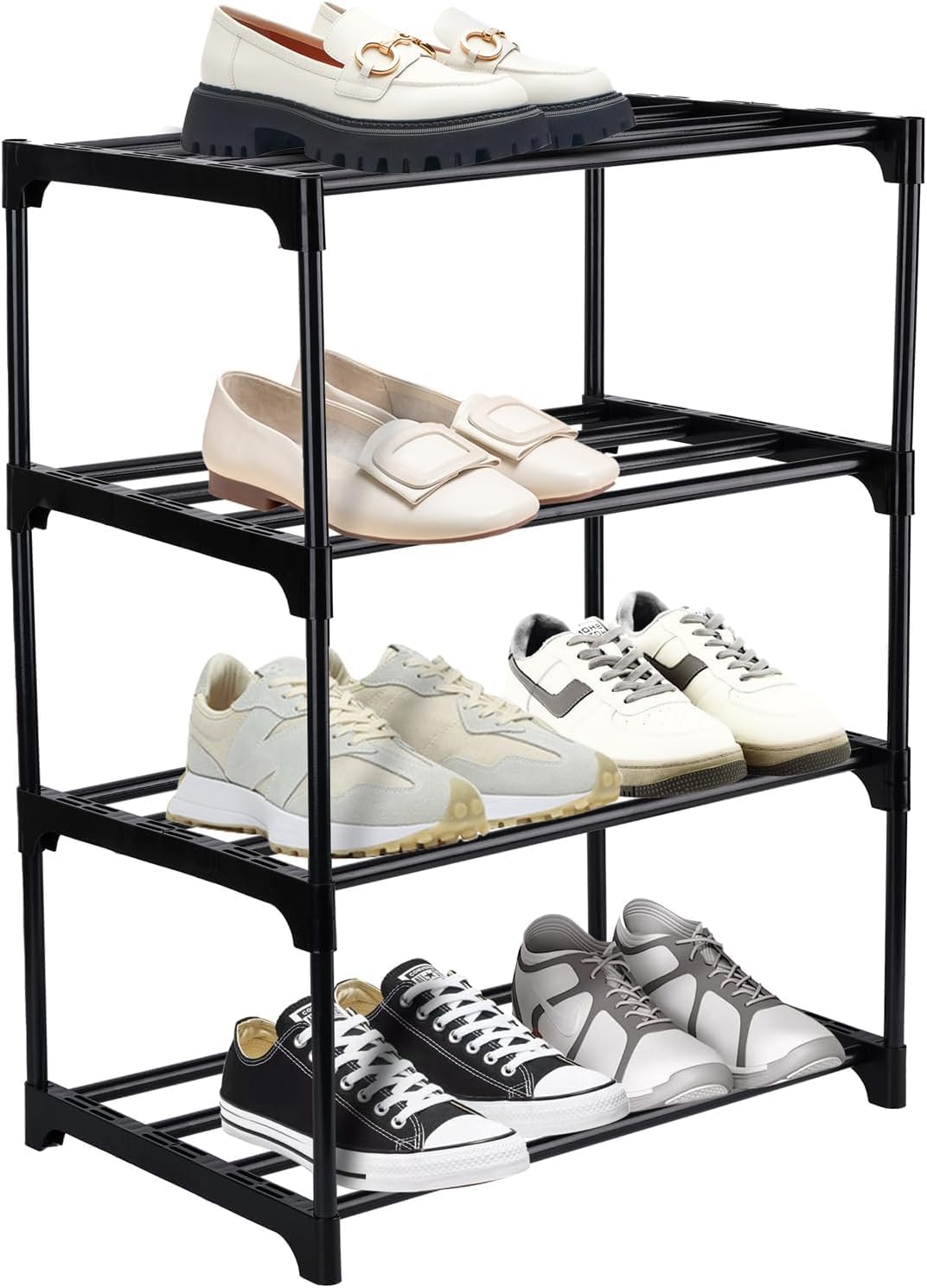 AtokeUpgrade 4-Tier Shoe Rack,Metal Stackable Small Shoe Shelf Storage Organizer,Space Saving Free Standing Shoe Rack for Entryway Closet Doorway