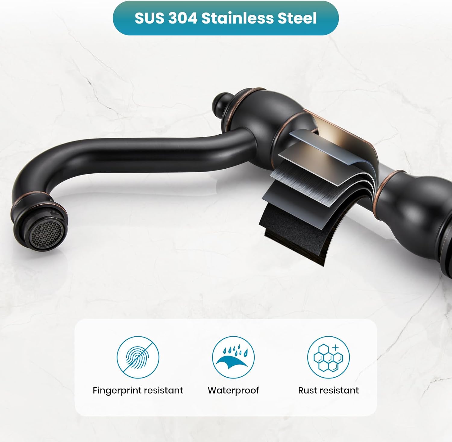 gotonovo 8 Inch Widespread Bathroom Faucets for Sink 3 Hole 2 Lever Handle Deck Mount with Pop Up Drain Hot and Cold Water Supply Lines Oil Rubbed Bronze