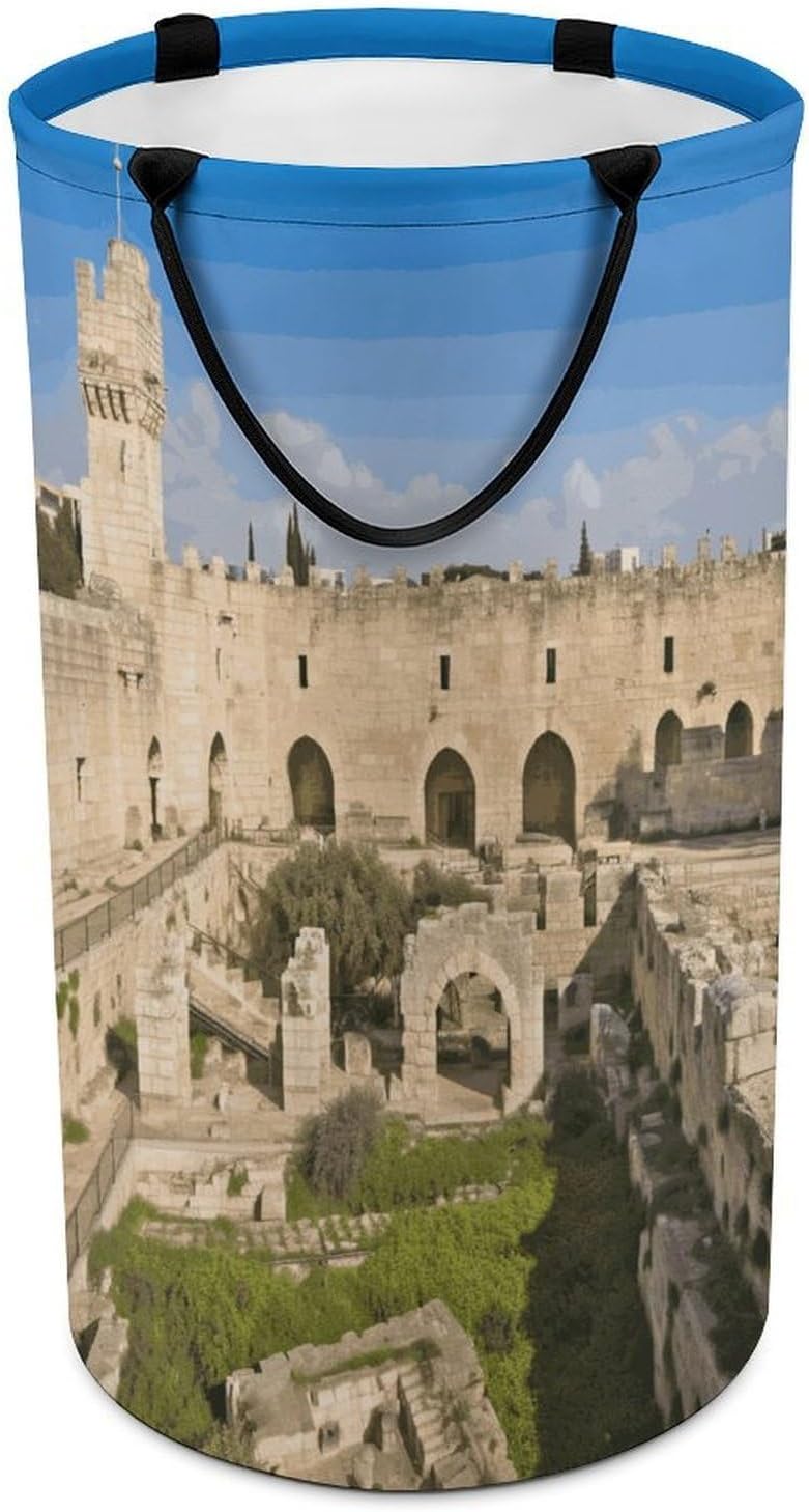 Large Laundry Hamper Israel at The Tower of David Laundry Basket with Handles Freestanding Waterproof Clothes Hamper for Laundry Room Bedroom Bathroom College Dorm 15.7 X 27.2 Inch