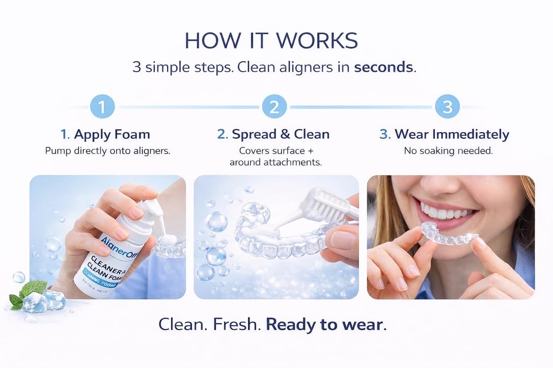 Limpiador de retenedores de espuma blanca, fórmula blanqueadora para alineadores, retenedores, protectores nocturnos, aparatos ortopédicos y dentaduras postizas, súper menta para bandejas