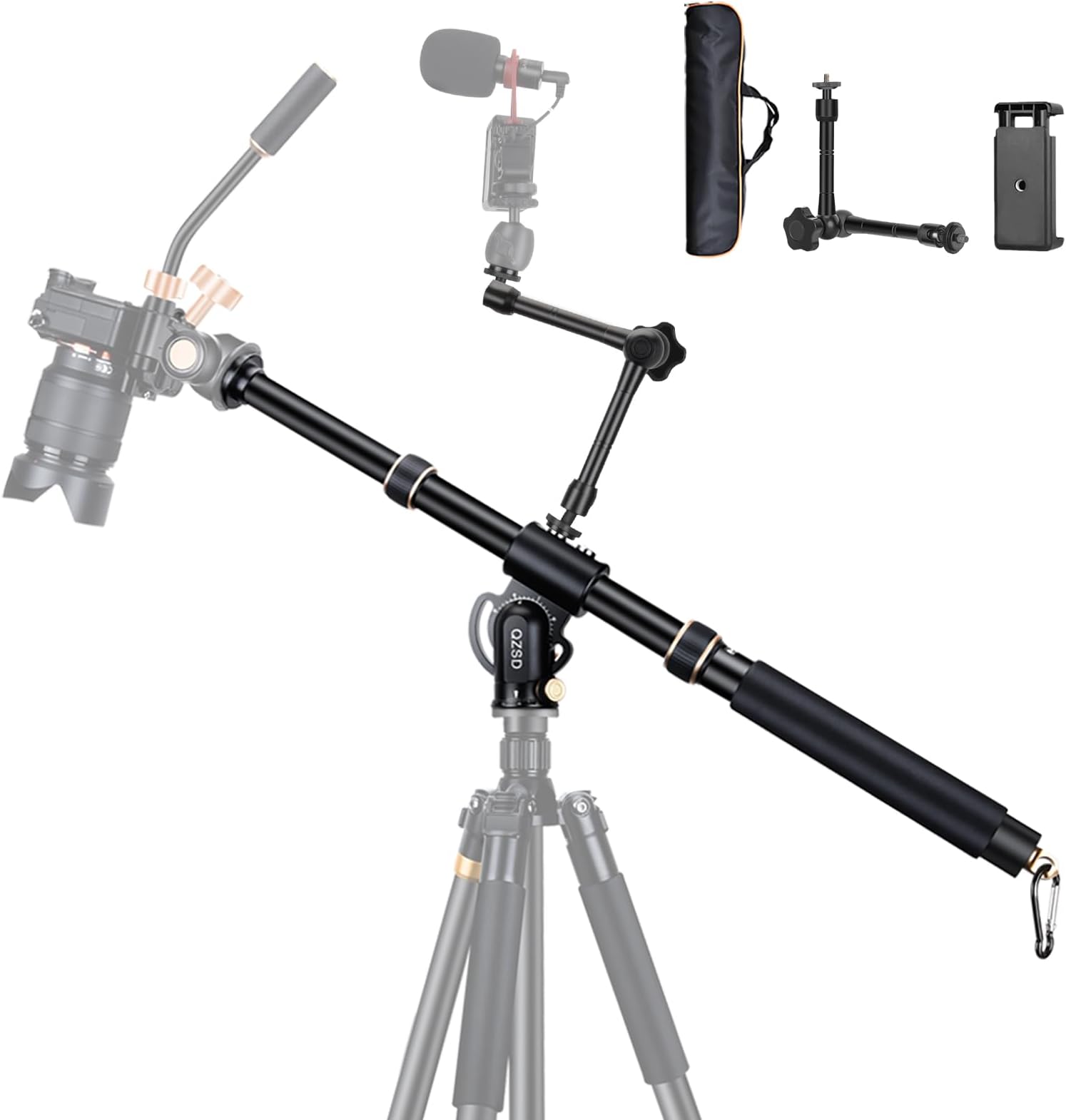 41" Aluminum Tripod Extension arm Retractable Horizontal Center Column arm with 1/4'' and 3/8'' scerws, 360° rotatable for Overhead, Multi-Angle Photography,Load Up to 33lbs,Tripod not Included