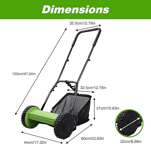Miniatura 4 de ForesTurf Cortacésped de carrete de empuje de 12 pulgadas respetuoso con el medio ambiente, cuchillas de acero de precisión, alturas ajustables y