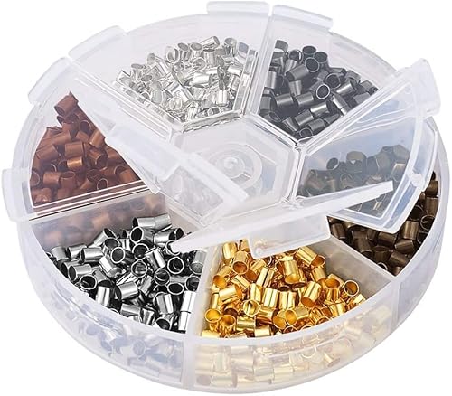 Pandahall 1200Pcs/Box Tube Brass Crimp Beads 6 Color 3X3Mm Crimp End Beads Spacer Terminators Tips Nickle Free For Jewelry Making #TOP6
