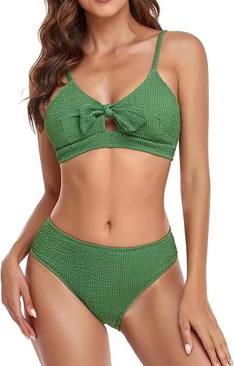 Womens high waist two-piece swimsuit with hollow bow at The chest two-piece bikini suit