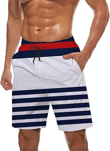 Miniatura 4 de Traje de baño para hombre de secado rápido pantalones cortos de playa de verano con cintura elástica con forro de malla y bolsillos