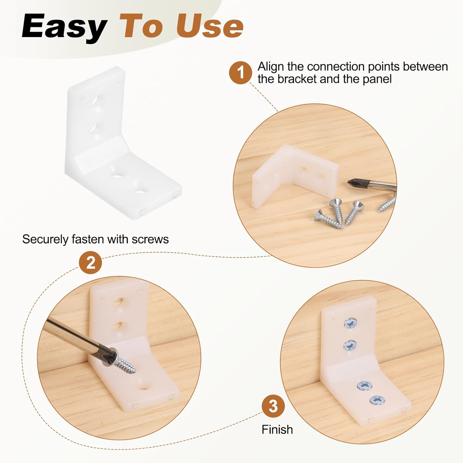 uxcell 10 Pcs Plastic Shelf Support Peg, Right Angle Bracket, 1.3"x 0.87"x 1.3" L Shape Shelf Bracket with Screws for Wooden Frame Shelves Furniture