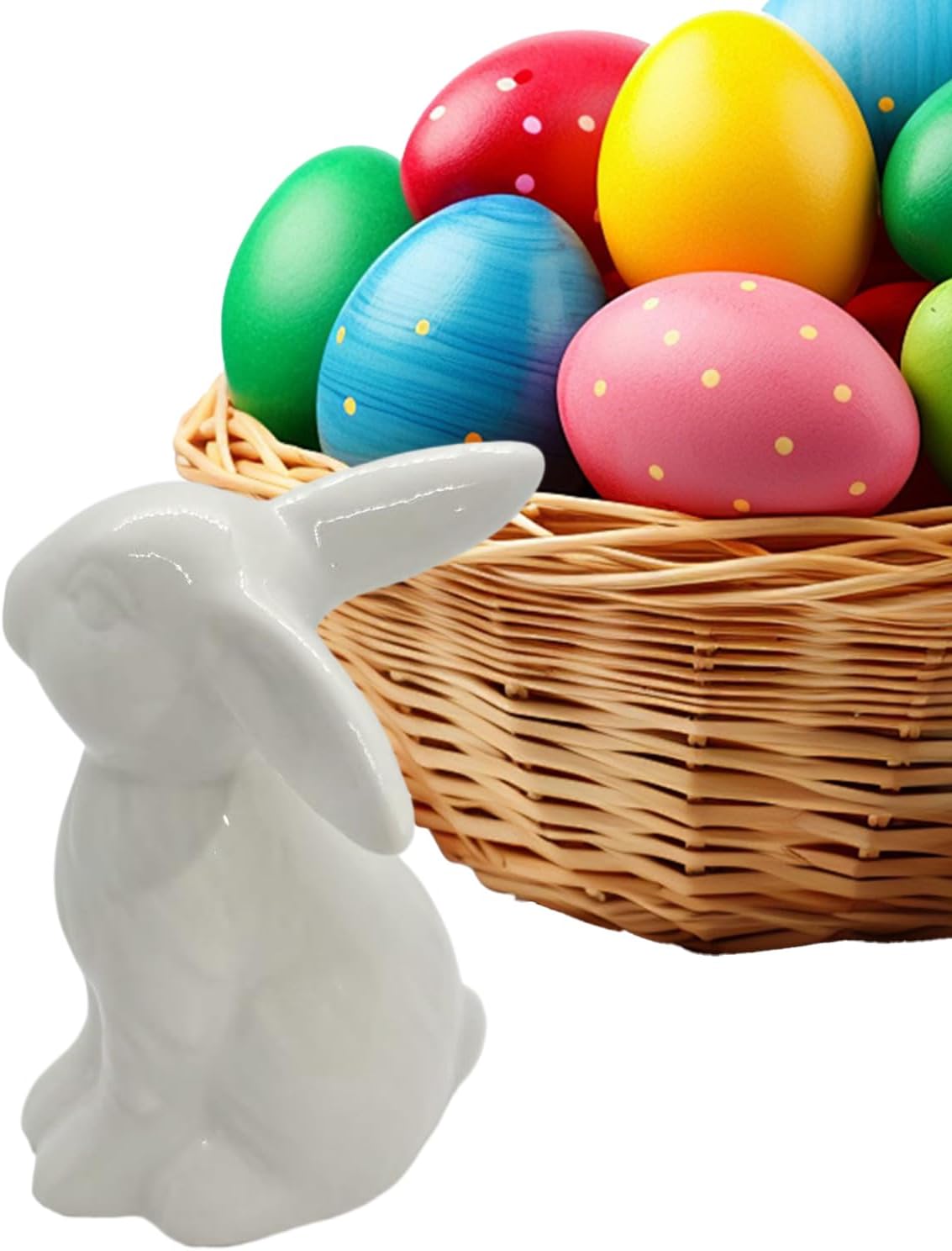 White Porcelain Easter Bunny Figurine Ceramic Rabbit Statue Christmas Bunny Decoration Easter Sculpture Desk Decoration for Home Tiered Tray Mantle Shelves