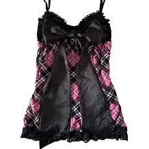 Gyaru McBling Pink Black Plaid Big Bow Lace Two Piece Sets
