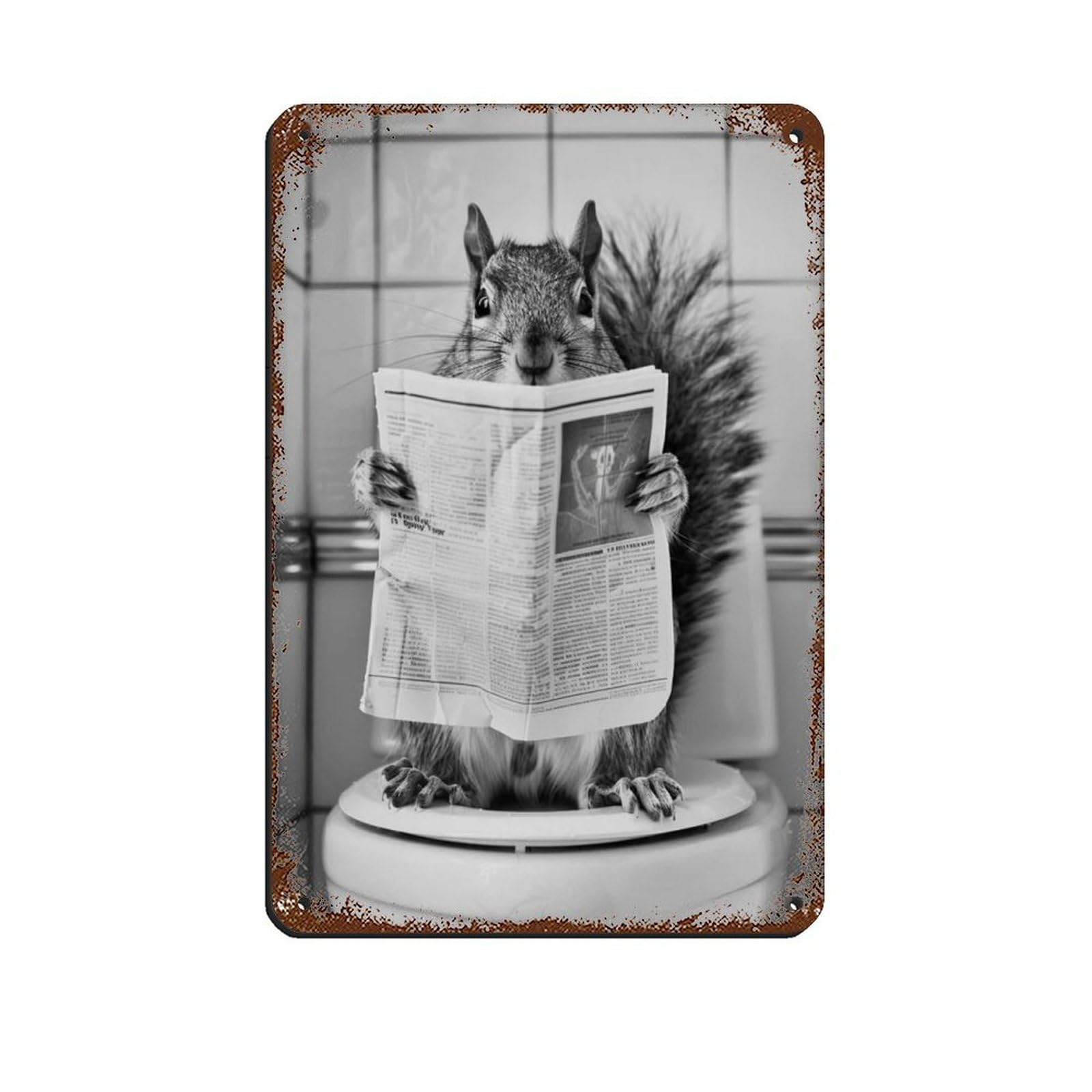 Squirrel Sitting on The Toilet Reading A Newspaper (2) Tin Sign Vintage Metal Pub Club Cafe Bar Home Wall Art Decoration Poster Retro 8x12inch(20x30cm)