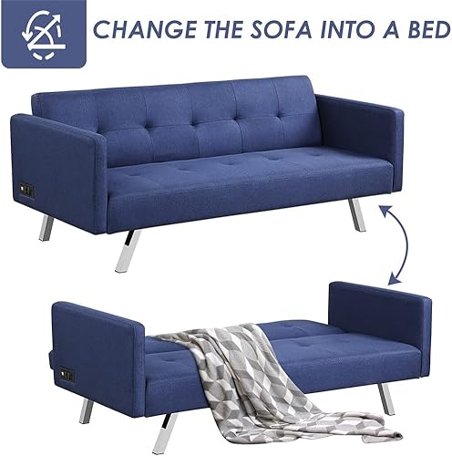 Miniatura 6 de BHVXW Convertible Futon Sofa Bed Folding Recliner with USB & Power Strip with 3 Seat (Color  D)