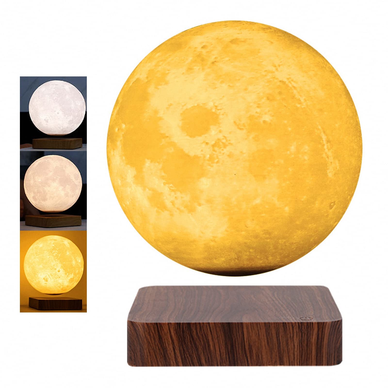 Lámpara de luna de levitación magnética, lámpara de luna de impresión 3D de luz romántica de 3 colores, decoración de luz nocturna flotante silenciosa para el hogar,White,18cm