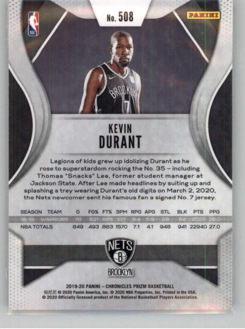 2019-20 Panini Chronicles Prizm Update Basketball #508 Kevin Durant Brooklyn Nets Official NBA Trading Card From Panini America