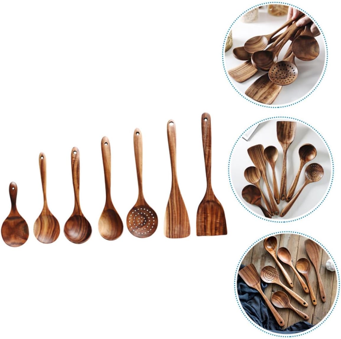 Ciieeo 1Set Wooden Kitchen Utensil Nonstick Cooking Tools with Long Handles for Stirring Serving and Tossing for Home Chefs Includes Spatula Spoon and Salad