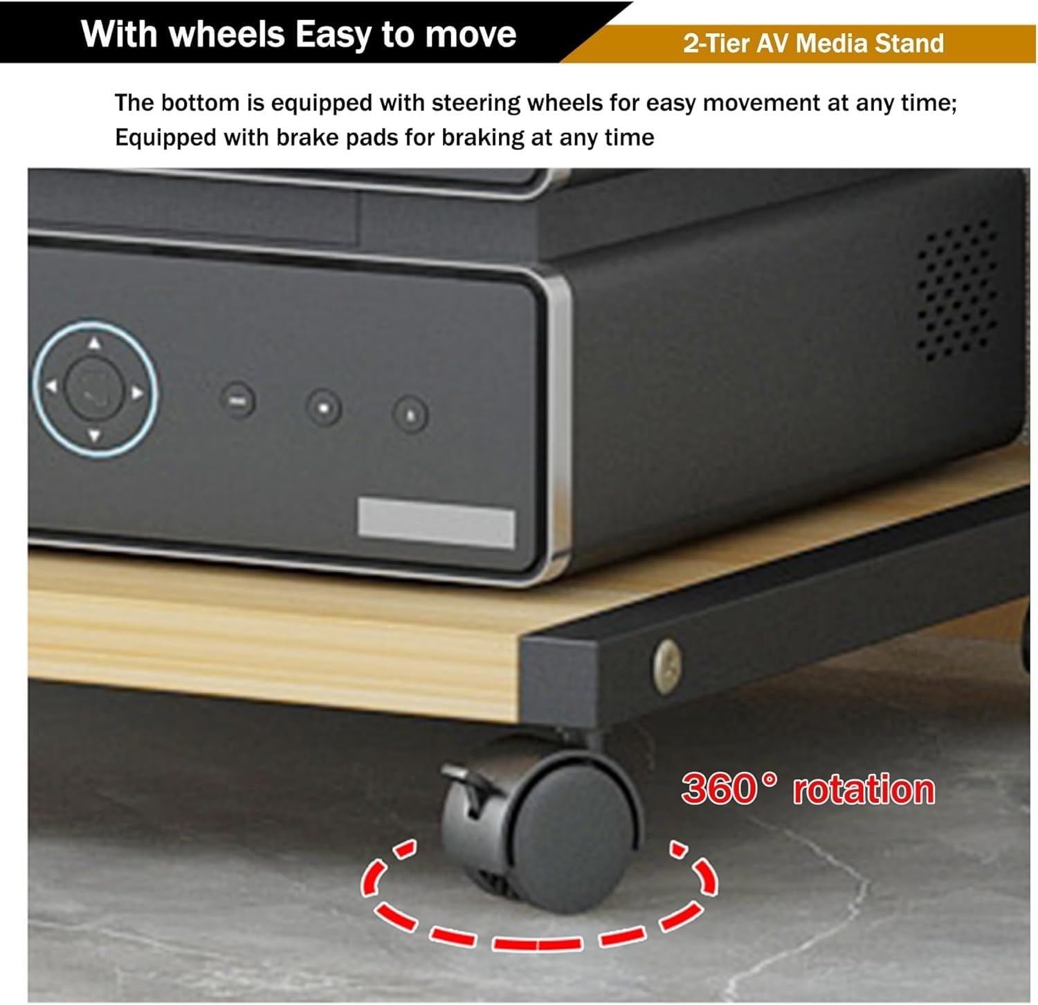 Meuble HiFi audio à 2 niveaux, étagère pour platine vinyle/console de jeux/DVD, meuble TV stéréo en bois, idéal pour salons, salles de jeux et espaces multimédias (Naturel, 50 x 40 x 30 cm) (Noir