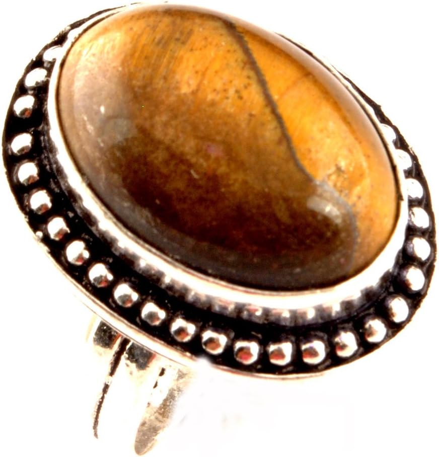 Handmade Natural TIGER EYE Gemstone 925 SILVER Overlay UK Ring Size P Q Womens Ring