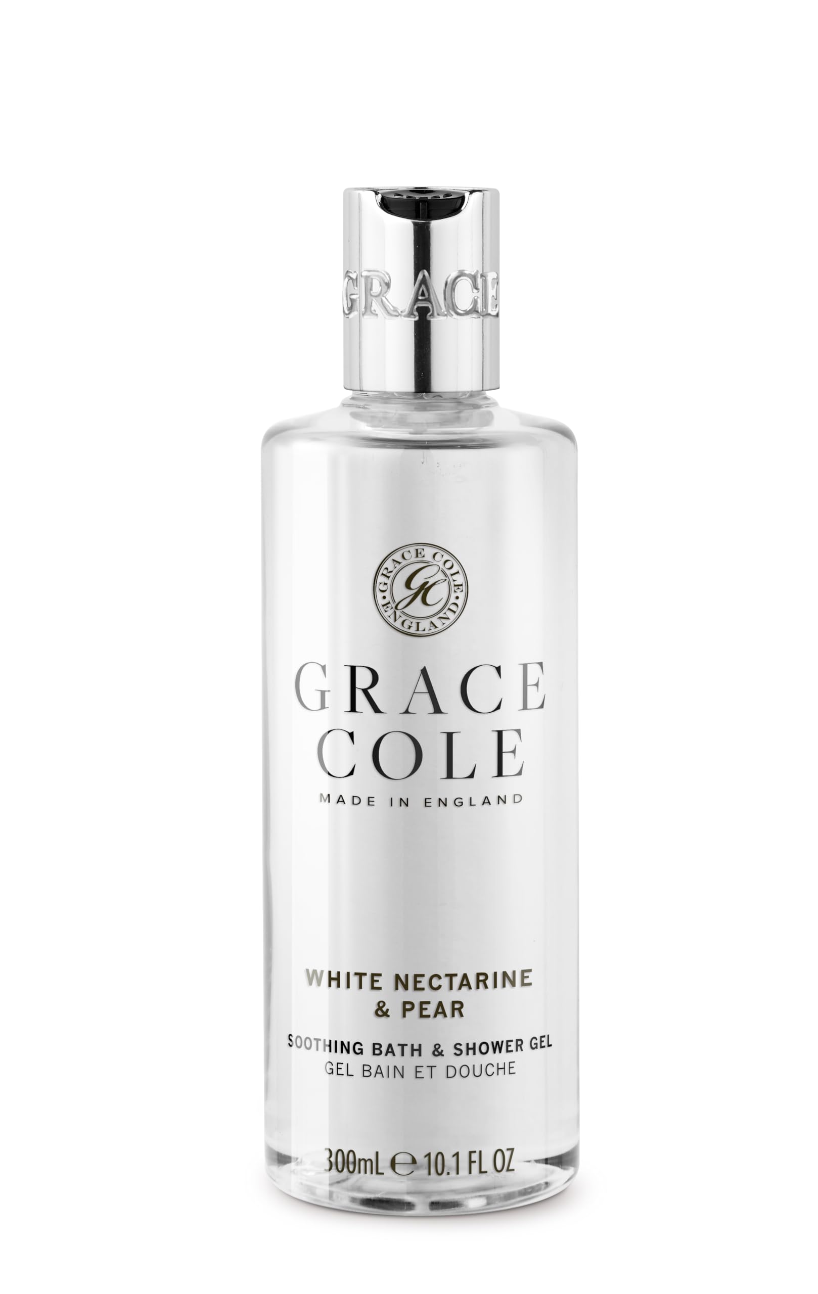 Bath & Shower Gel White Nectarine & Pear Fragrance 300ml - Essential Oils - Vegan Friendly and Cruelty Free, Contains No SLS or Parabens - Made In England