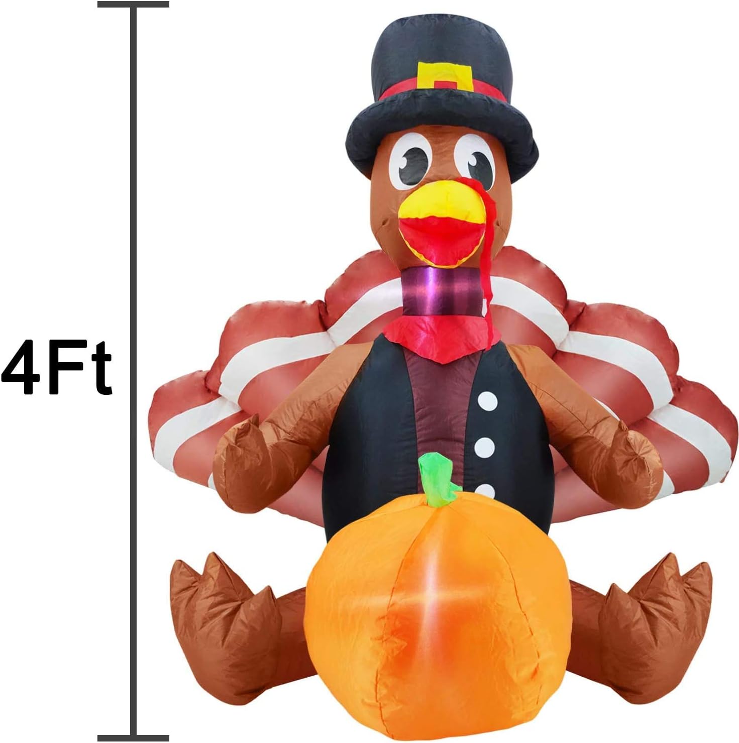 4 Ft Fall Decoration Turkey Inflatable Thanksgiving Decorations LEDs Blow Up Inflatables for Thanksgiving Party Indoor Outdoor Decorationr Halloween Party Indoor Outdoor Decorations Include Blower