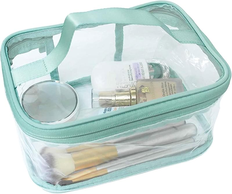 Necessaire transparente ANEMEL em PVC com alça e zíper, verde