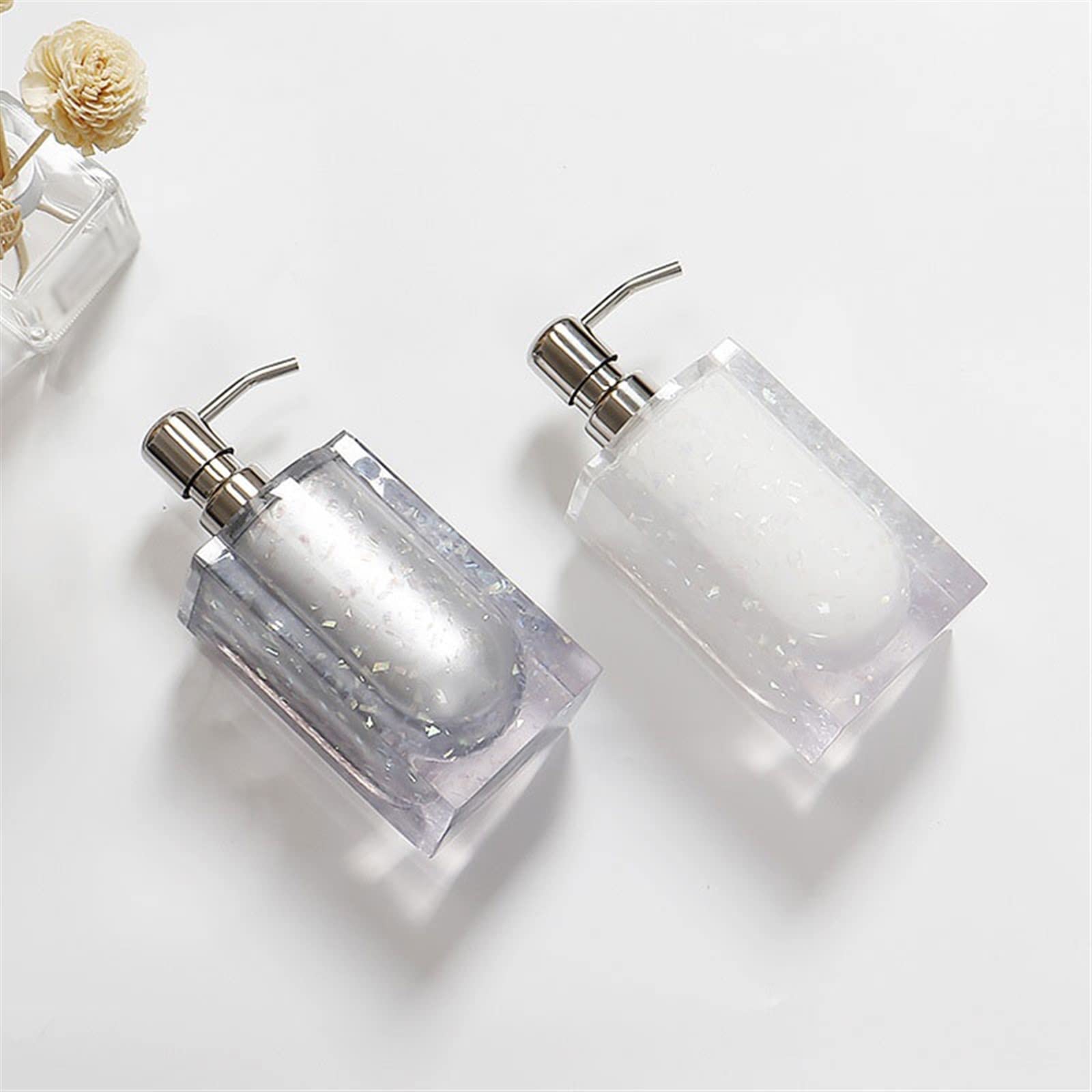 Distributeur de Savon Lumineux en résine pour Salle de Bain, Flacon Distributeur de Liquide Grande capacité de 400 ML, tête de Pompe en Acier Inoxydable pour Cuisine (Couleur : Blanc)