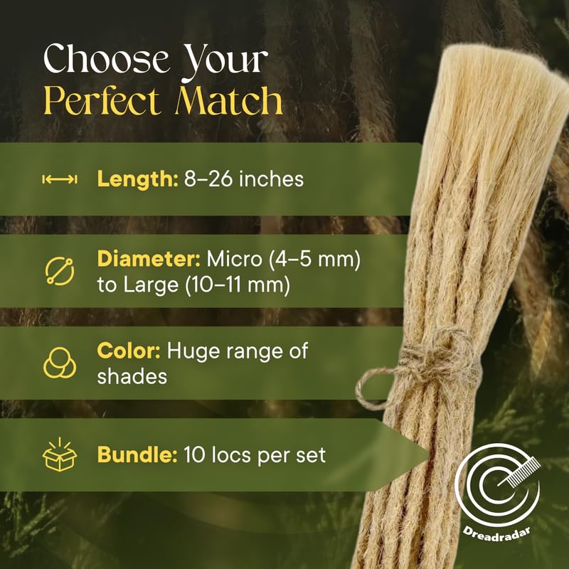 Human Hair Dreadlock Extensions – Handmade Crochet Locs Real Hair Dreads For Every Hairstyle, 10-Strand Bundle Dreads, Natural Looking Shades