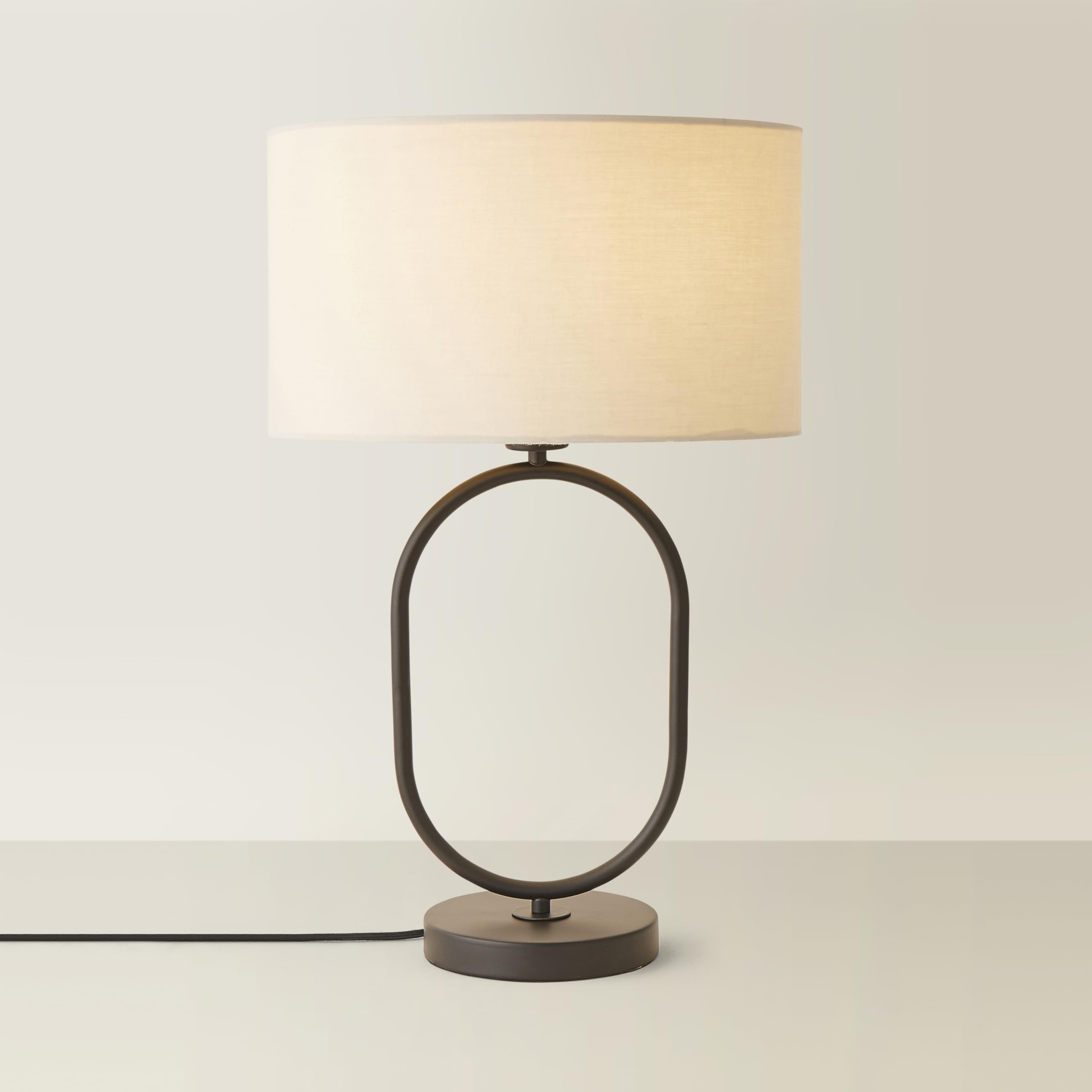 ValueLights | Antonia Cream Fabric Drum Lamp Shade Matte Black Oval Table Lamp | Table Lamps, Home Décor & Improvement Essential
